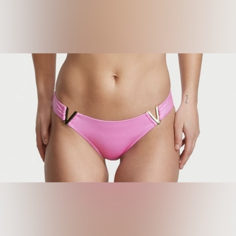 VS Swim V gold hardware cheeky bikini bottom in Berry gelato